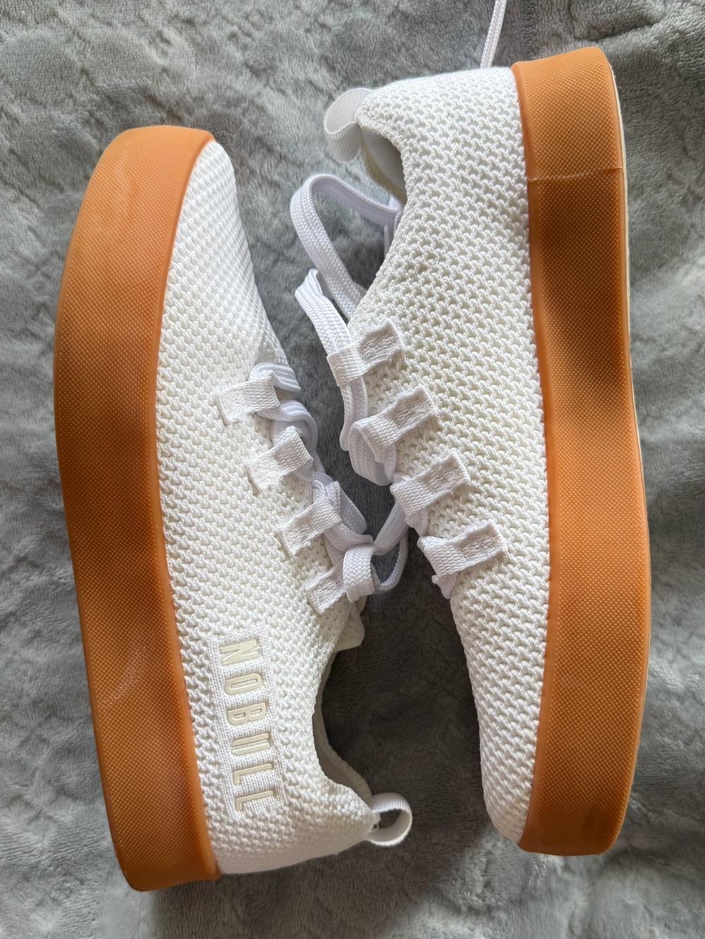 NOBULL White Knit Sneaker with Gum Botton - Worn Once - 7.5 - Picture 3 of 6